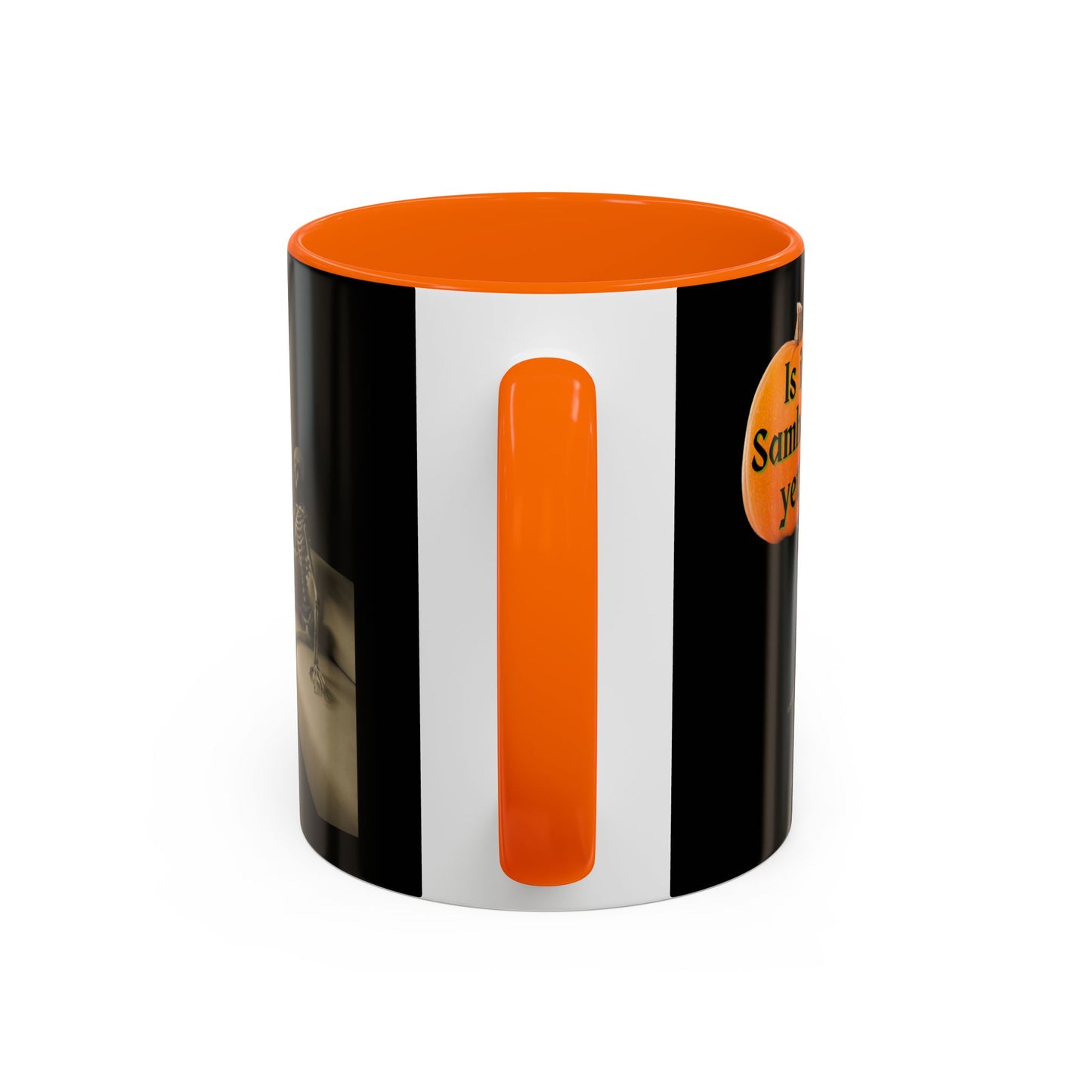 Is it Samhain yet? Skeleton's Pumpkin Black Accent Mug by CreepyCrafts.boo
