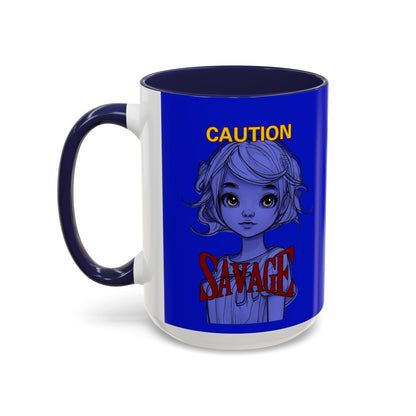 Caution, Savage Dark Blue Accent Mug by cypherpunkgear.com