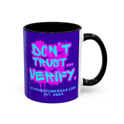 Don't Trust...Verify. Dark Purple Accent Mug by cypherpunkgear.com