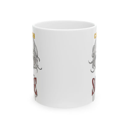 Caution, Savage White Mug by cypherpunkgear.com
