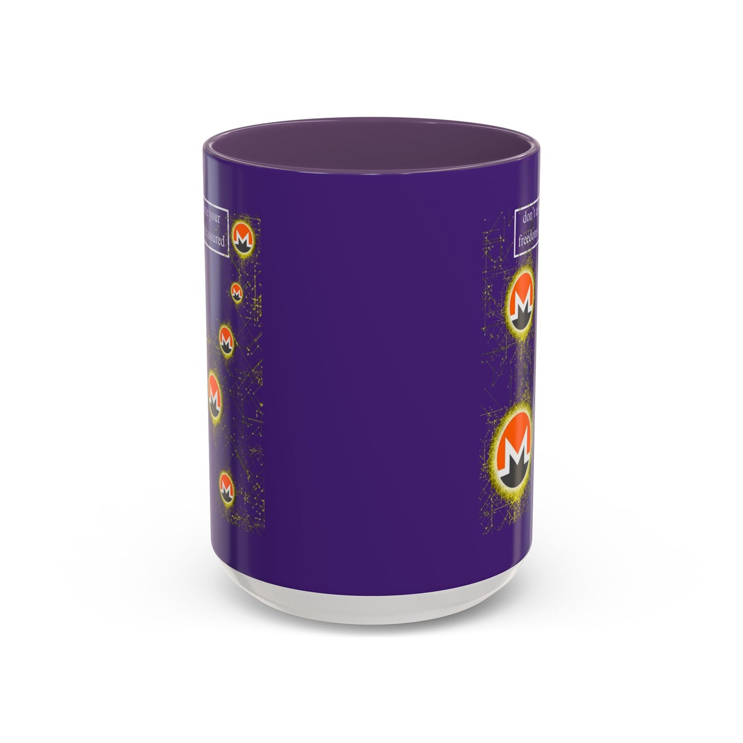 Monero (XMR) don't assume your freedoms are assured Purple Accent Mug by cypherpunkgear.com