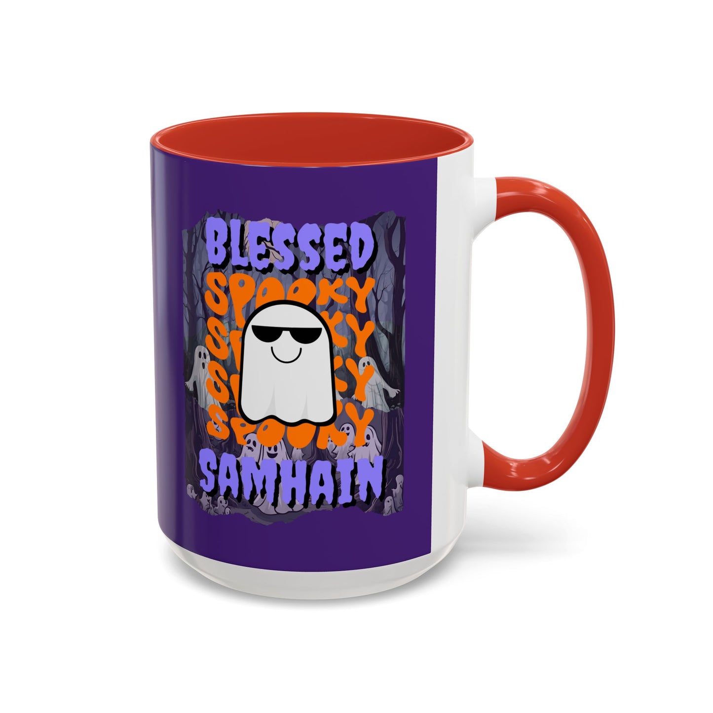 Spooky Blessed Samhain Ghost Purple font Accent Mug by CreepyCrafts.boo