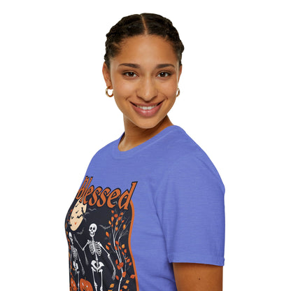 Spooktacular Skeletons of Samhain Light colors Unisex T-Shirt by CreepyCrafts.boo