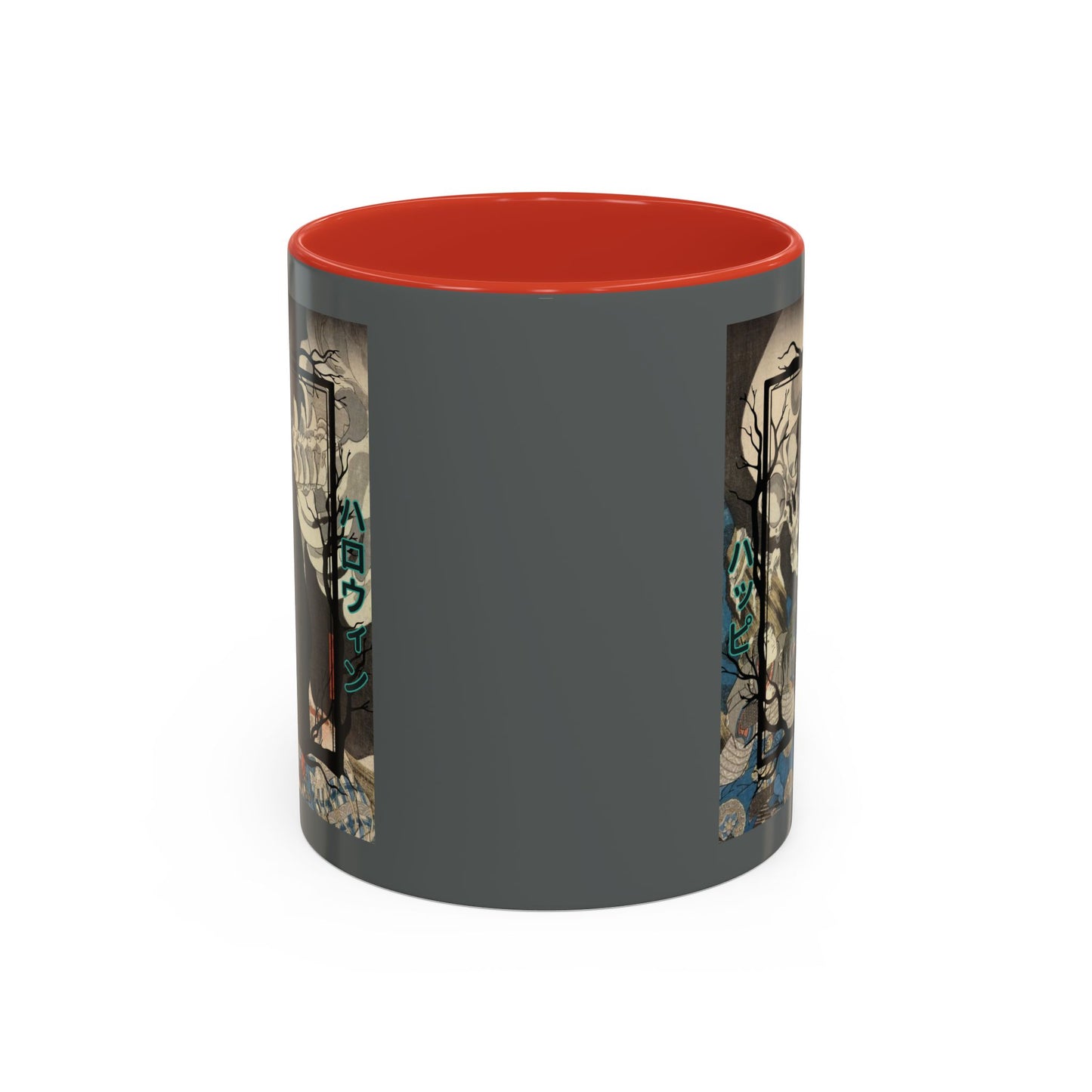 Yōkai Happy Halloween Grey Accent Mug by CreepyCrafts.boo