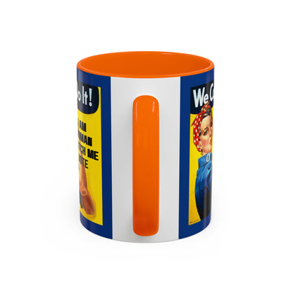 I Am Woman Watch Me Vote Rosie Dark Blue Accent Mug by cypherpunkgear.com