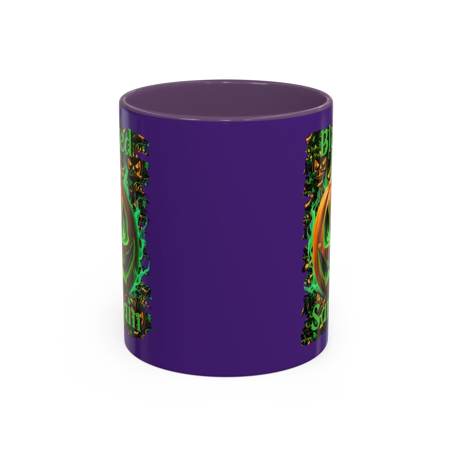 Blessed Samhain Green Jack Purple Accent Mug by CreepyCrafts.boo