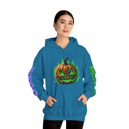 Happy Halloween Green Jack Hoodie Unisex Hooded Sweatshirt by CreepyCrafts.boo