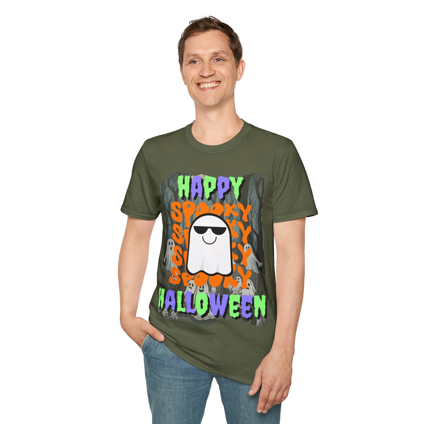 Spooky Happy Halloween Ghost MXfont Unisex T-Shirt by cypherpunkgear