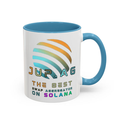Jupiter (JUP) the best aggregator on Solana White Accent Mug by cypherpunkgear.com