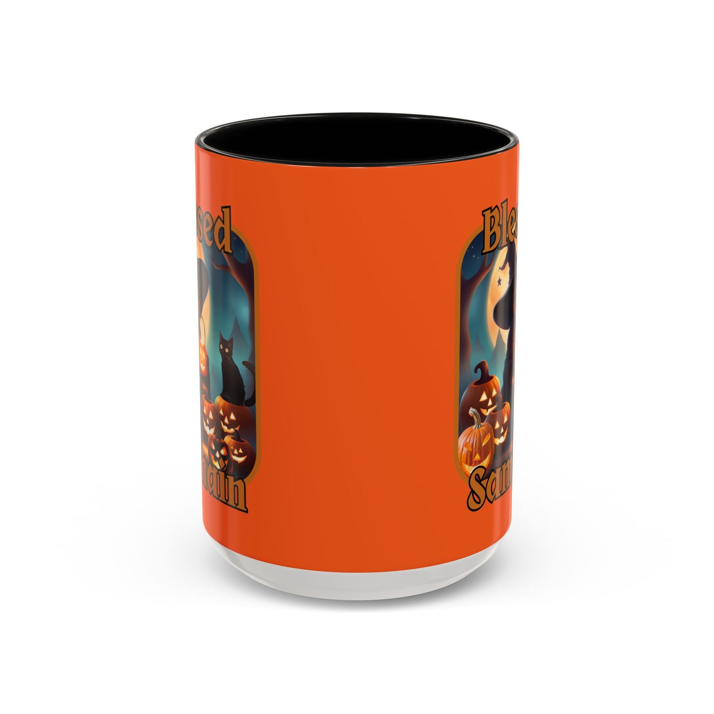 Blessed Samhain Cute Witch Orange font Orange Accent Mug by CreepyCrafts.boo