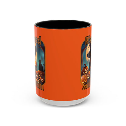 Blessed Samhain Cute Witch Orange font Orange Accent Mug by CreepyCrafts.boo