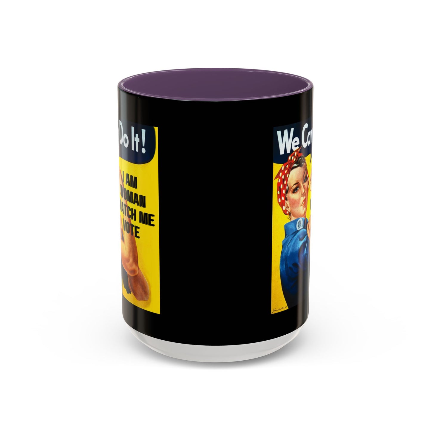 I Am Woman Watch Me Vote Rosie Black Accent Mug by cypherpunkgear.com
