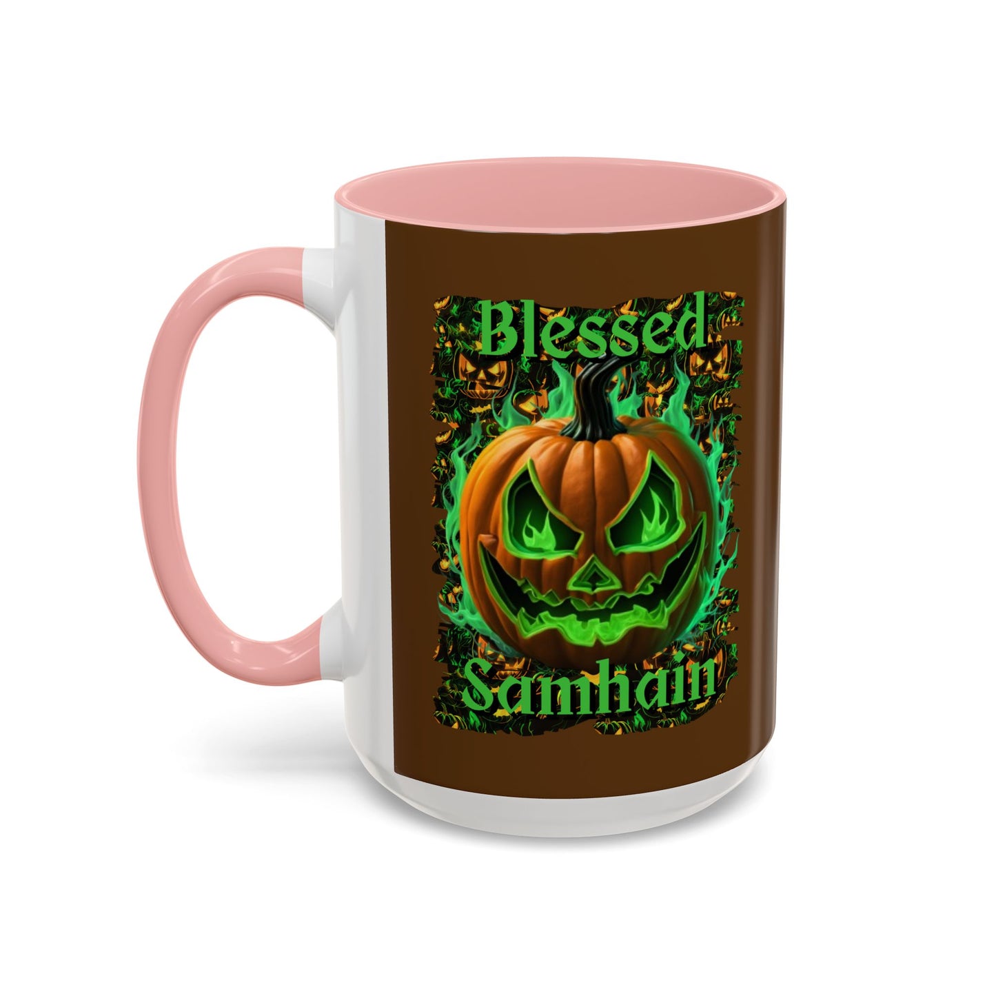 Blessed Samhain Green Jack Brown Accent Mug by CreepyCrafts.boo