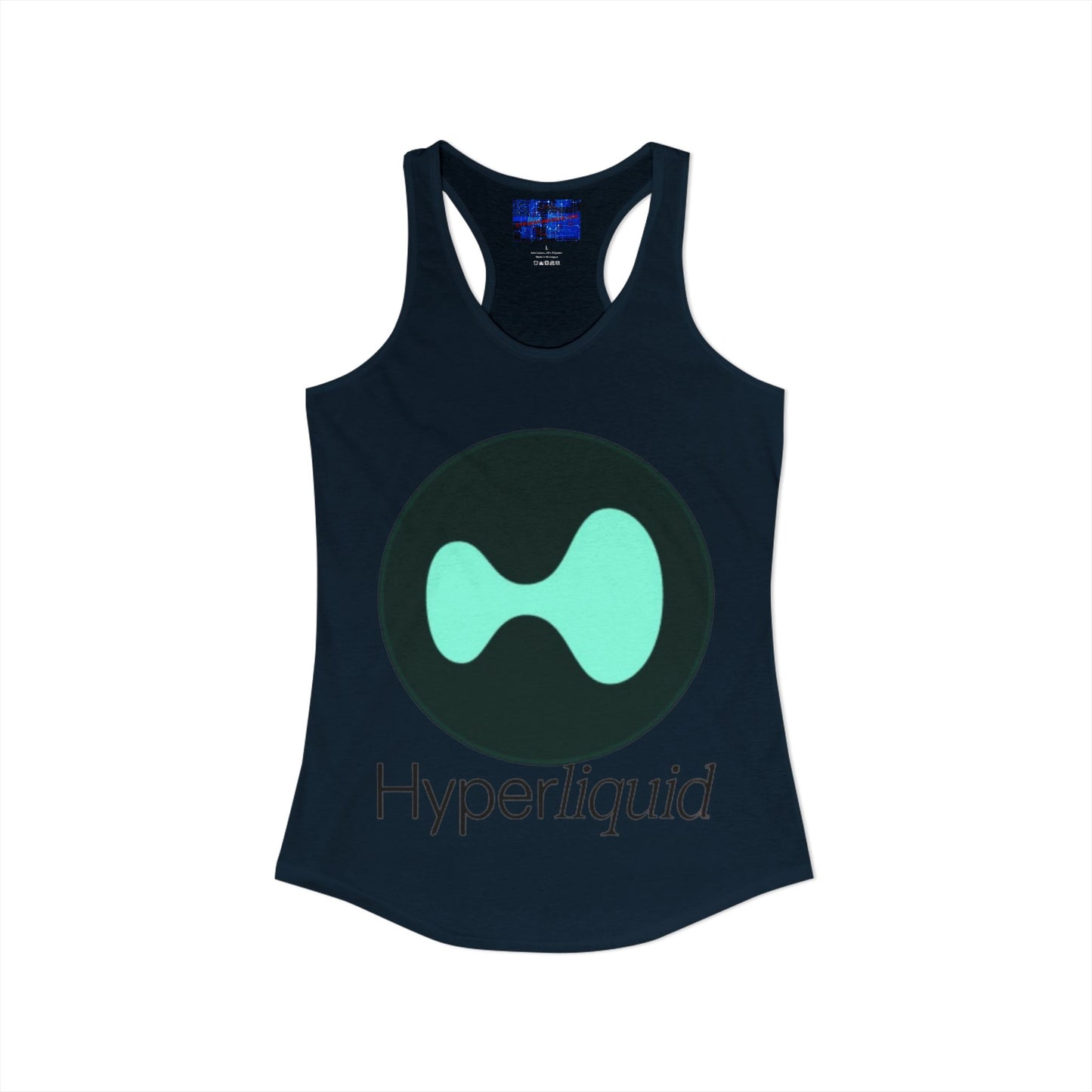 Hyperliquid Black font Women's Racerback Tank Top by cypherpunkgear.com