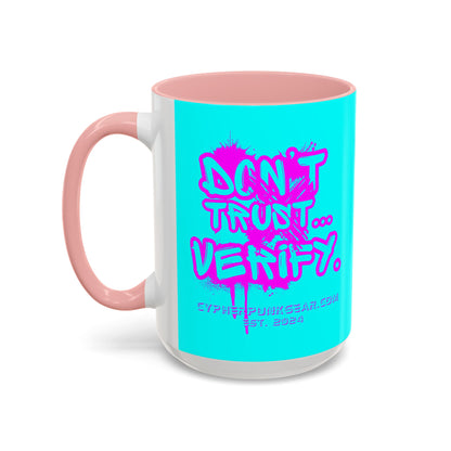 Don't Trust...Verify. Cyan Accent Mug by cypherpunkgear.com
