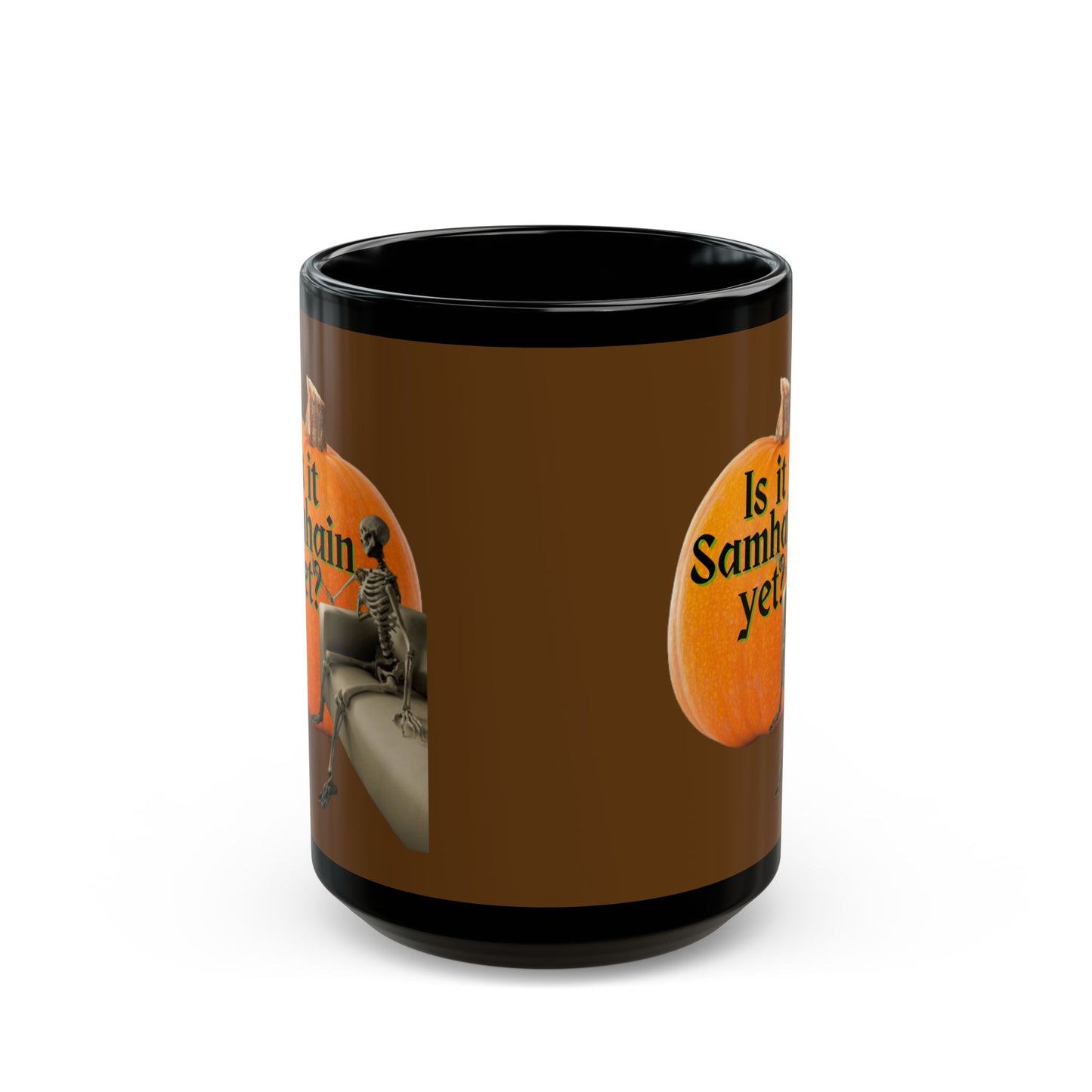Is It Samhain Yet? Skeleton's Giant Pumpkin Brown Mug by CreepyCrafts.boo