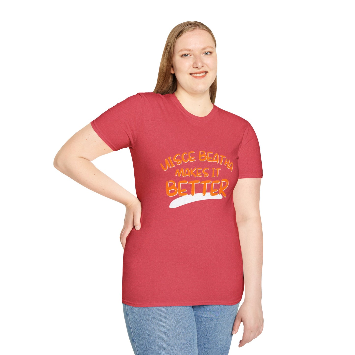 Uisce Beatha makes it better Orange font Light colors Unisex T-Shirt by cypherpunkgear.com