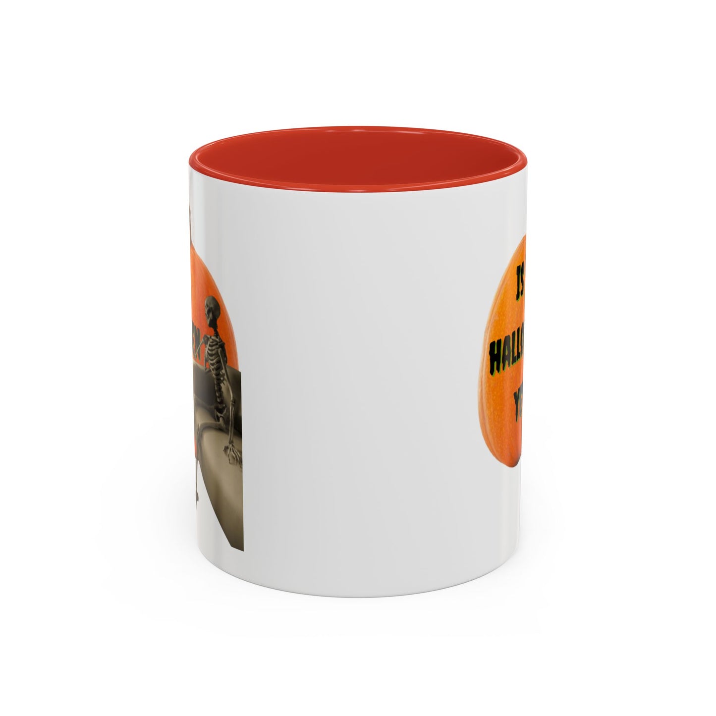 Is it Halloween yet? Skeleton's Giant Pumpkin White Accent Mug by CreepyCrafts.boo