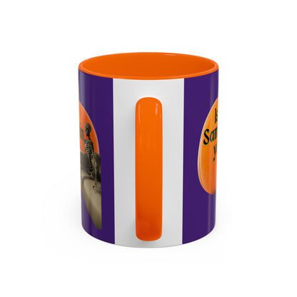 Is It Samhain Yet? Skeleton's Giant Pumpkin Purple Accent Mug by CreepyCrafts.boo