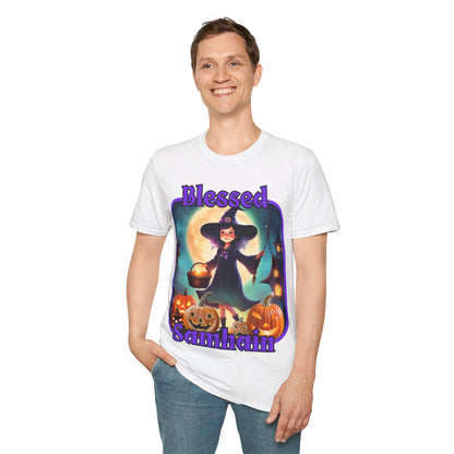 Blessed Samhain Little Witch PRfont LTcolors Unisex T-Shirt by cypherpunkgear