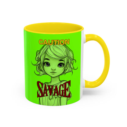 Caution, Savage Light Green Accent Mug by cypherpunkgear.com