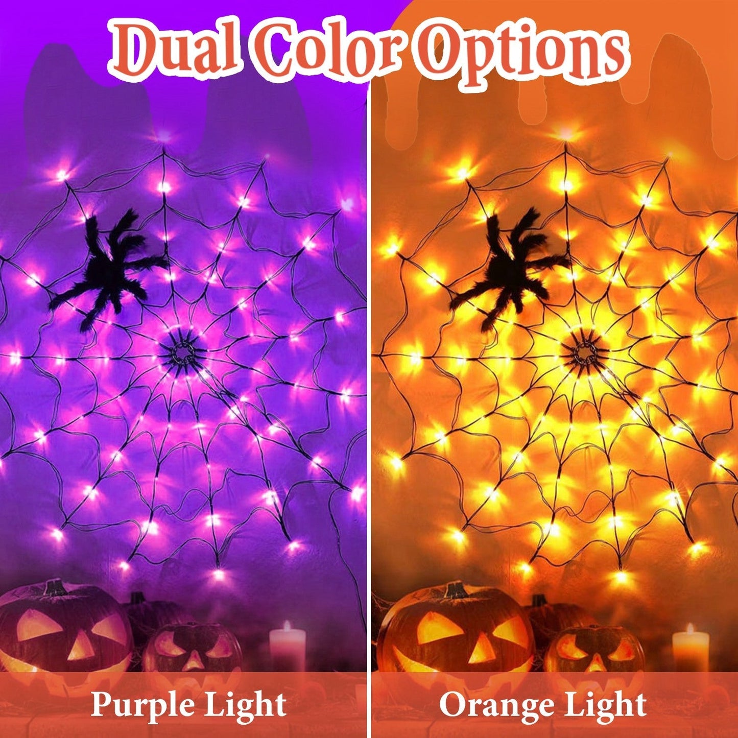 LED Spider Web Light – 3.28FT, 70LED, Remote Control, 8 Modes
