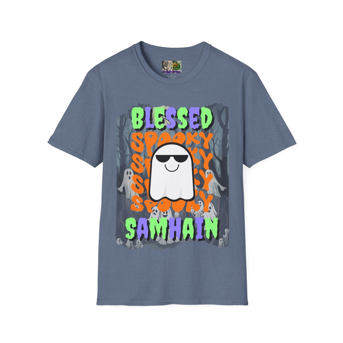 Spooky Blessed Samhain Ghost Mixed font Unisex T-Shirt by CreepyCrafts.boo