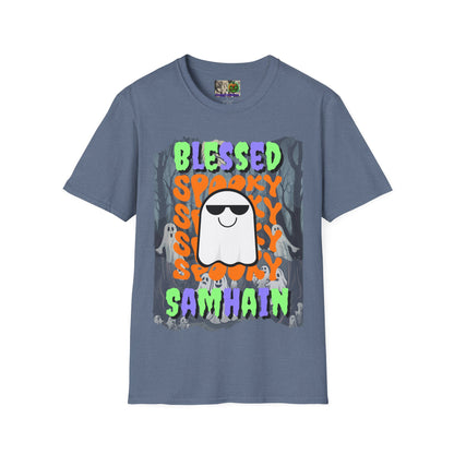Spooky Blessed Samhain Ghost Mixed font Unisex T-Shirt by CreepyCrafts.boo