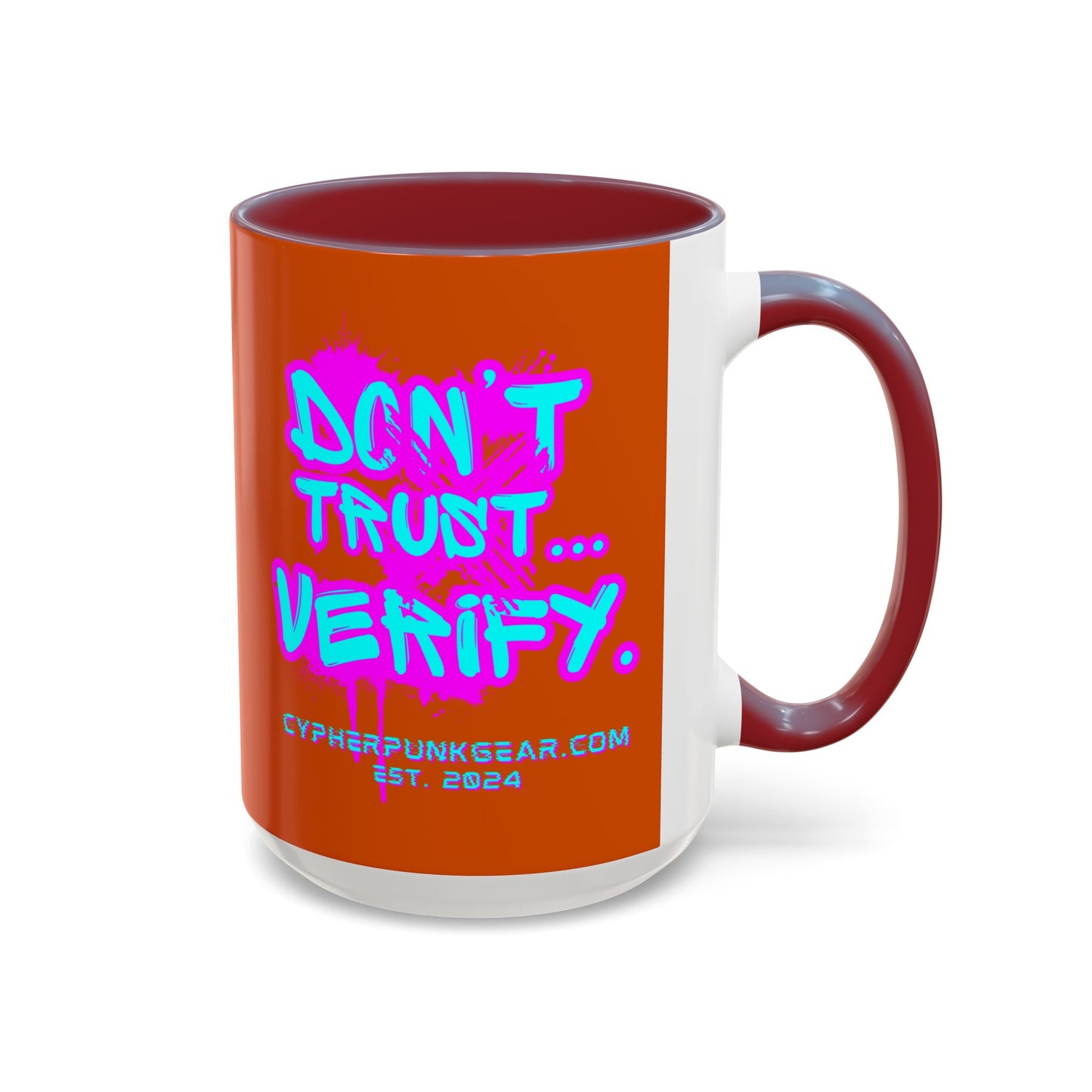 Don't Trust...Verify. Orange Accent Mug by cypherpunkgear.com