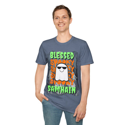 Spooky Blessed Samhain Ghost GNfont Unisex T-Shirt by cypherpunkgear