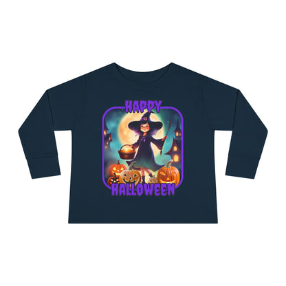 Happy Halloween Little Witch Purple font Toddler Long Sleeve Tee by CreepyCrafts.boo