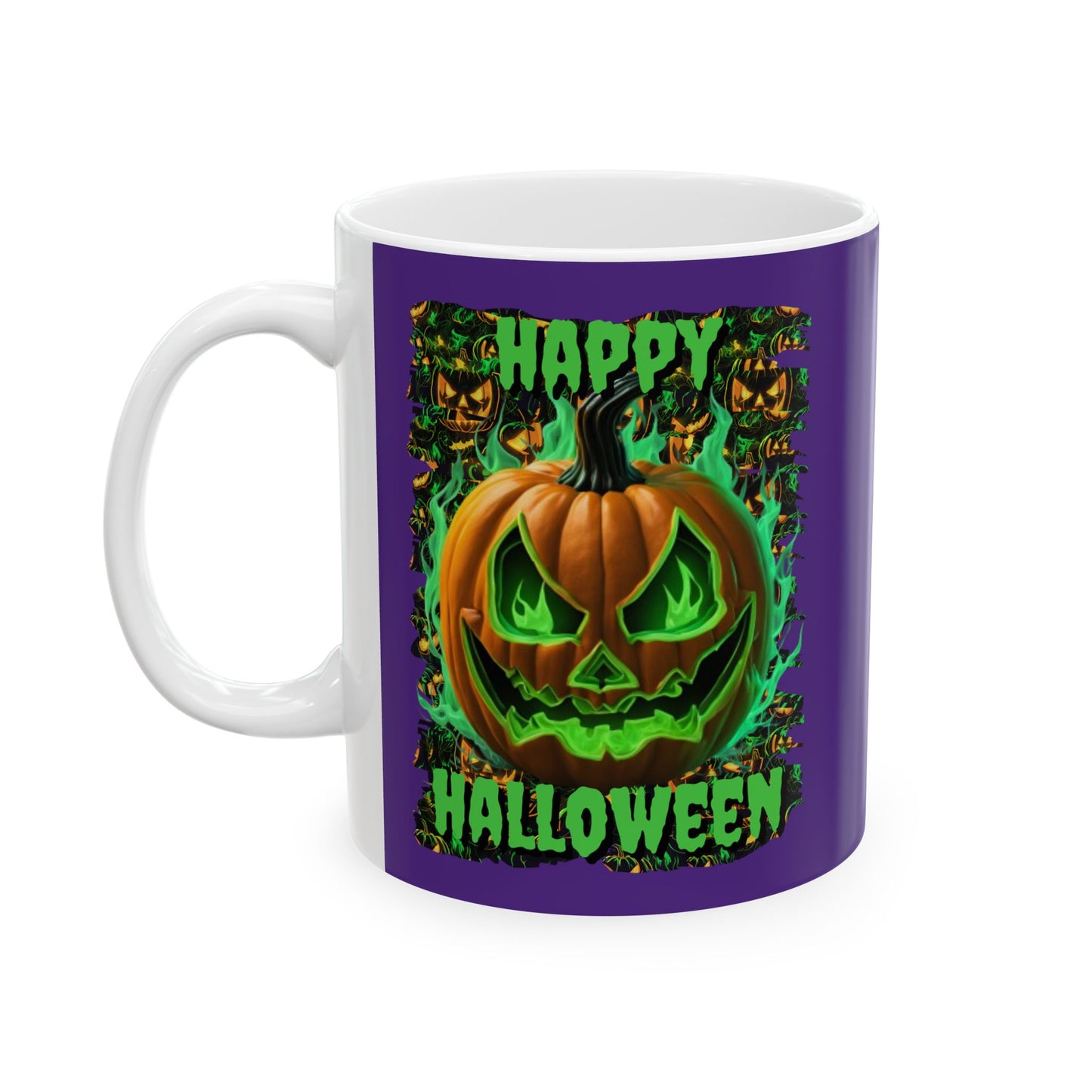 Happy Halloween Green Jack Purple Mug by cypherpunkgear