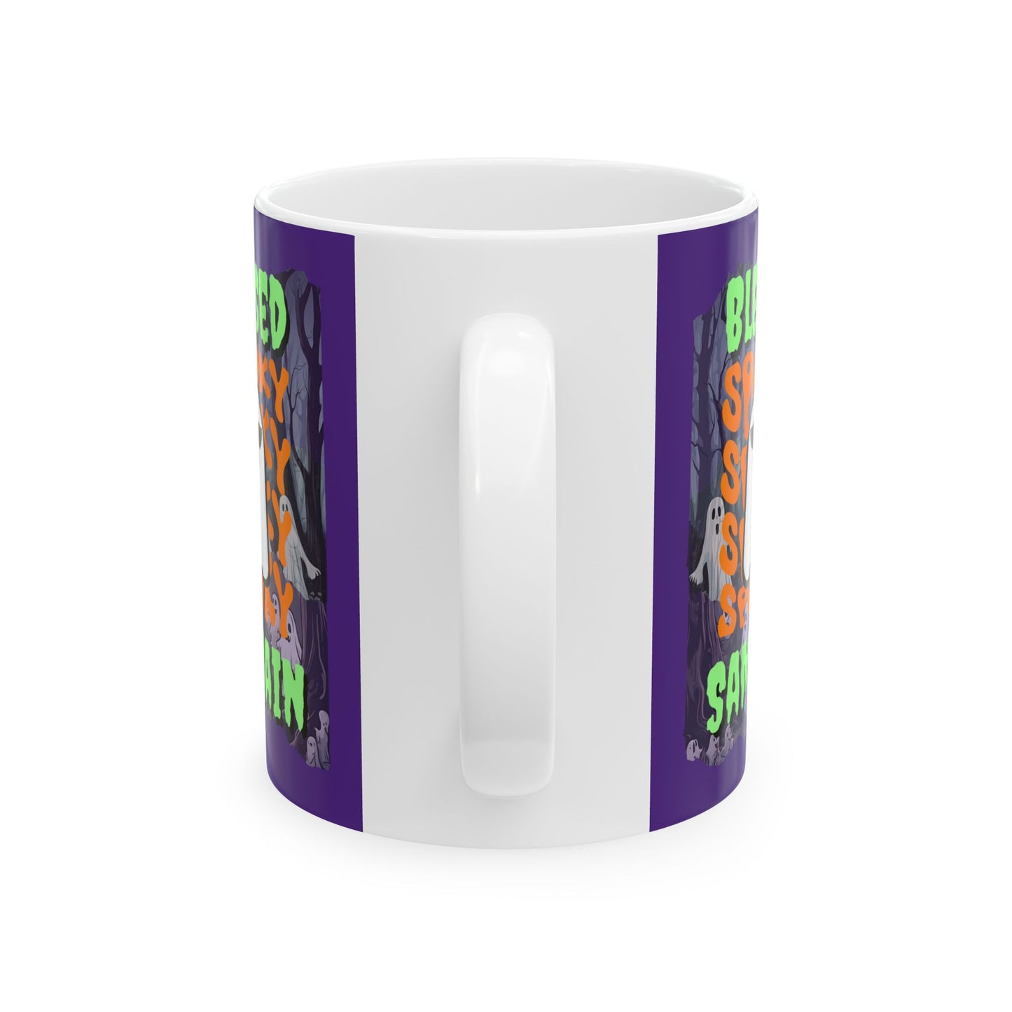 Spooky Blessed Samhain Ghost GNfont Purple Mug by cypherpunkgear