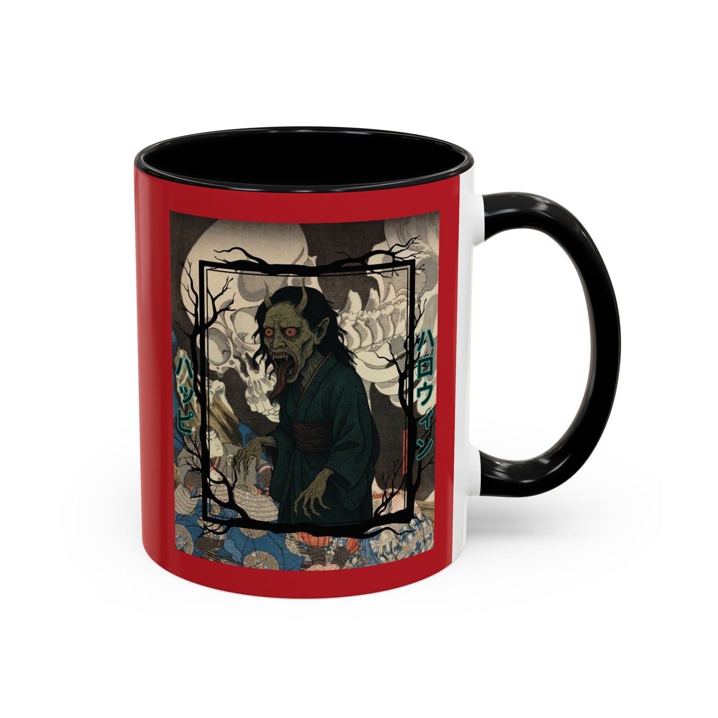 Yōkai Happy Halloween Red Accent Mug by CreepyCrafts.boo