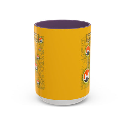 Monero (XMR) don't assume your freedoms are assured Yellow Accent Mug by cypherpunkgear.com