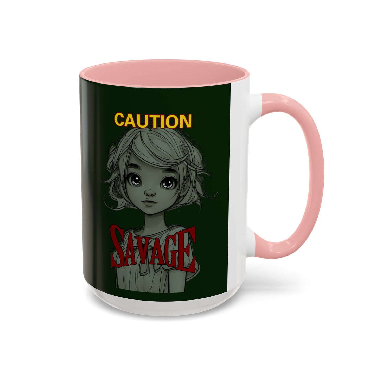 Caution, Savage Dark Green Accent Mug by cypherpunkgear.com
