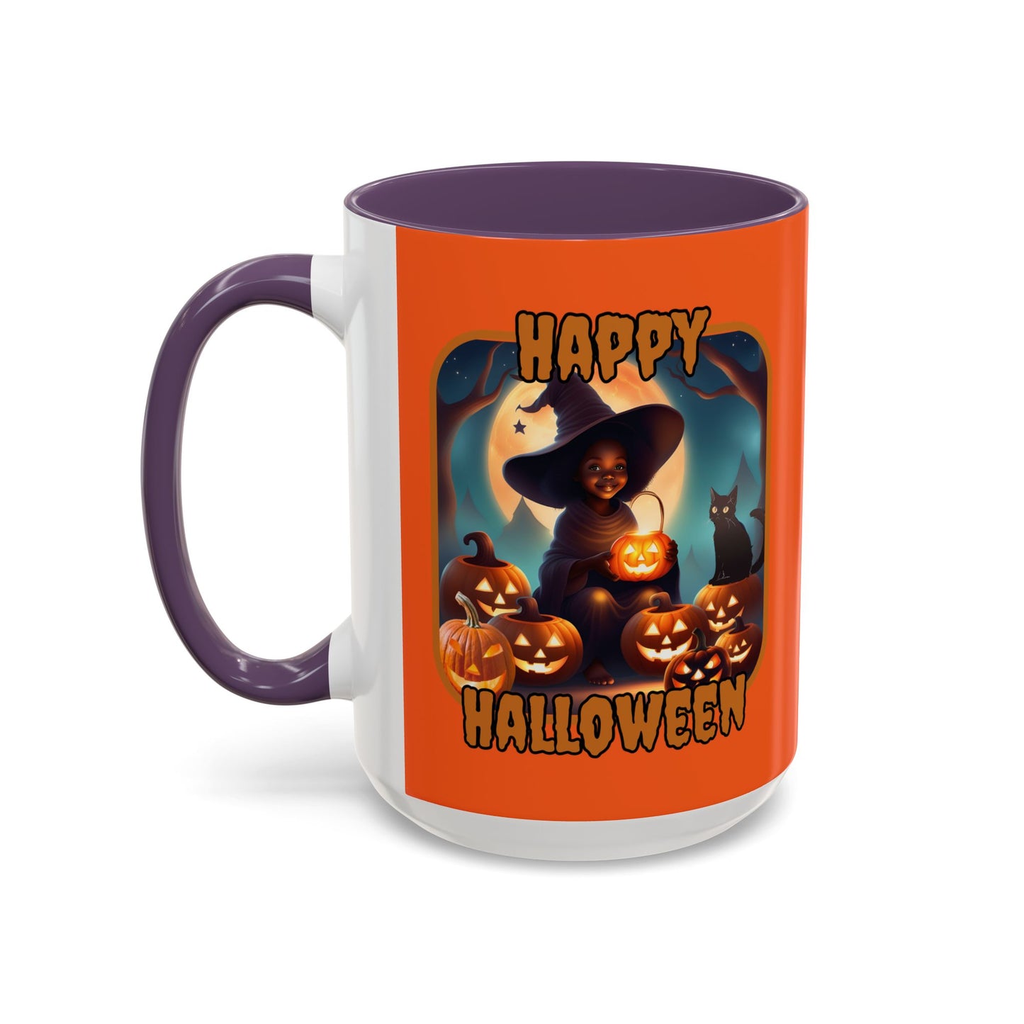 Happy Halloween Cute Witch Orange font Orange Accent Mug by CreepyCrafts.boo