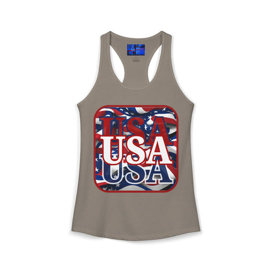 ¡EE.UU! ¡EE.UU! ¡EE.UU! ¡Patriota por cypherpunkgear! Camiseta sin mangas ideal con espalda cruzada para mujer