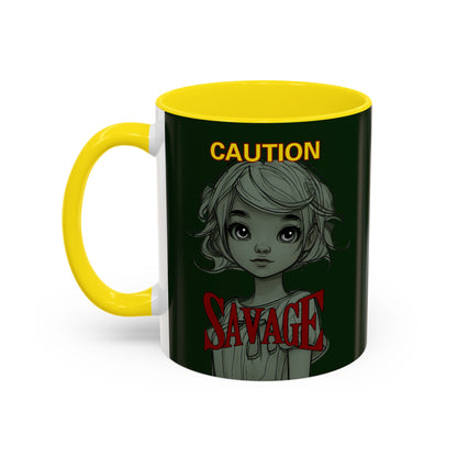 Caution, Savage Dark Green Accent Mug by cypherpunkgear.com