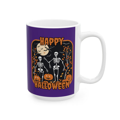Spooktacular Skeletons of Halloween Purple Mug by CreepyCrafts.boo