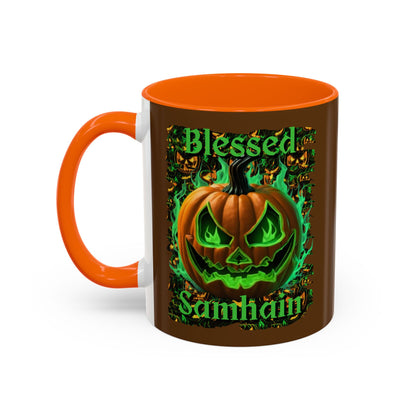 Blessed Samhain Green Jack Brown Accent Mug by CreepyCrafts.boo