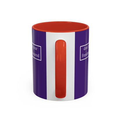 don't assume your freedoms are assured, White font, Dark Purple Accent Mug by cypherpunkgear.com