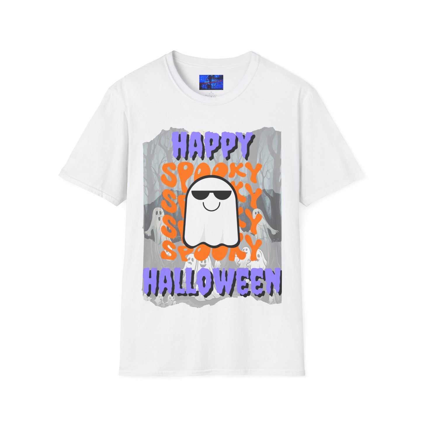 Spooky Happy Halloween Ghost PRfont Unisex T-Shirt by cypherpunkgear