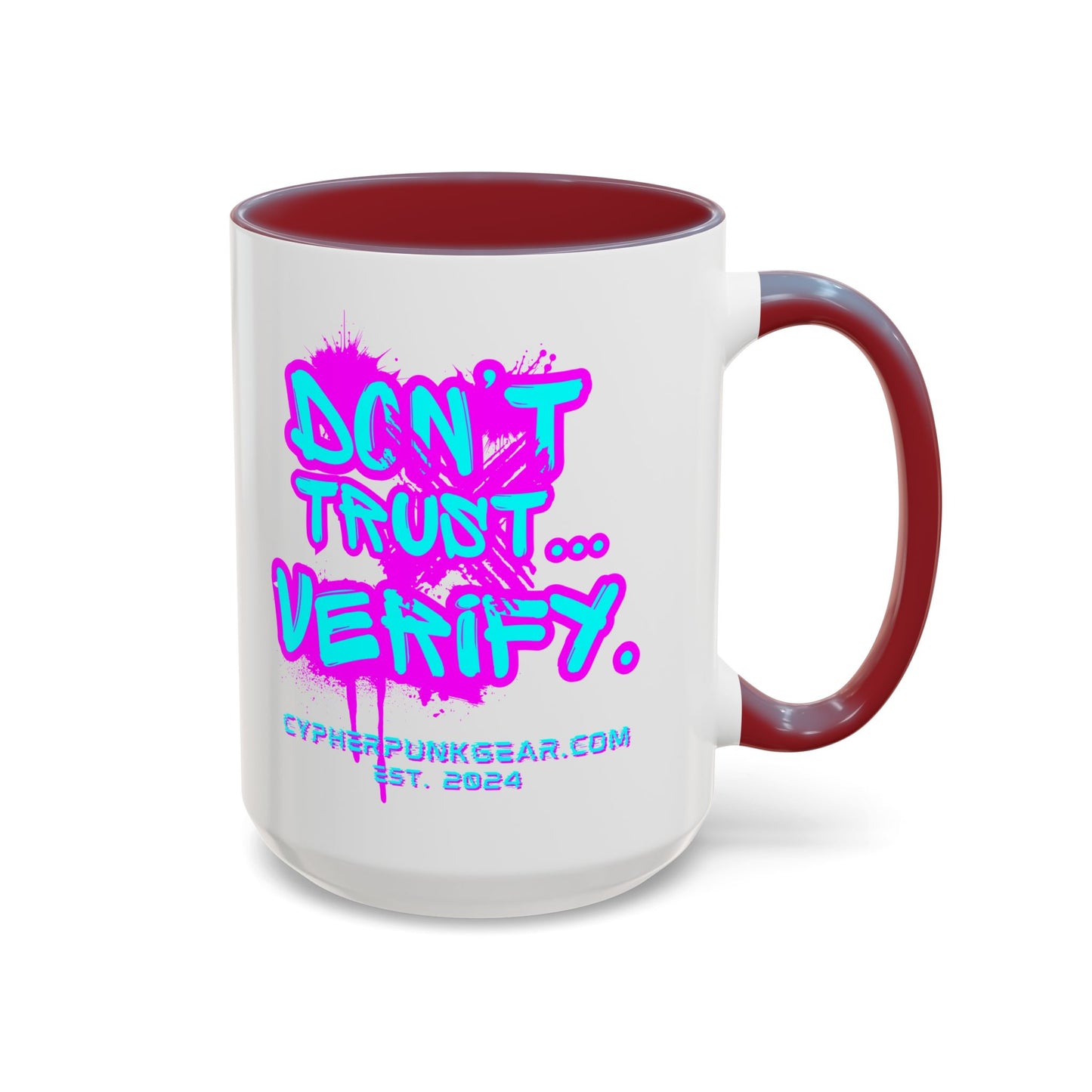 Don't Trust...Verify. White Accent Mug by cypherpunkgear.com