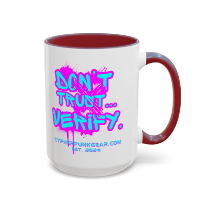Don't Trust...Verify. White Accent Mug by cypherpunkgear.com