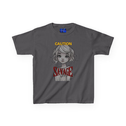 Caution: Small but Savage Kids Heavy Cotton Tee by cypherpunkgear.com