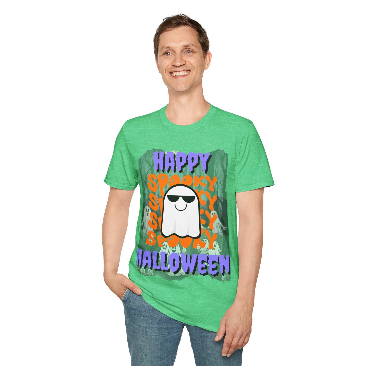 Spooky Happy Halloween Ghost PRfont Unisex T-Shirt by cypherpunkgear