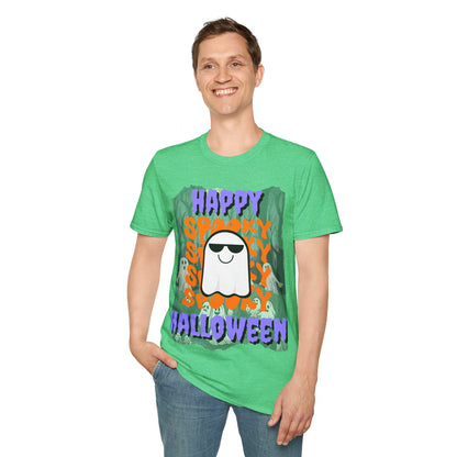 Spooky Happy Halloween Ghost PRfont Unisex T-Shirt by cypherpunkgear