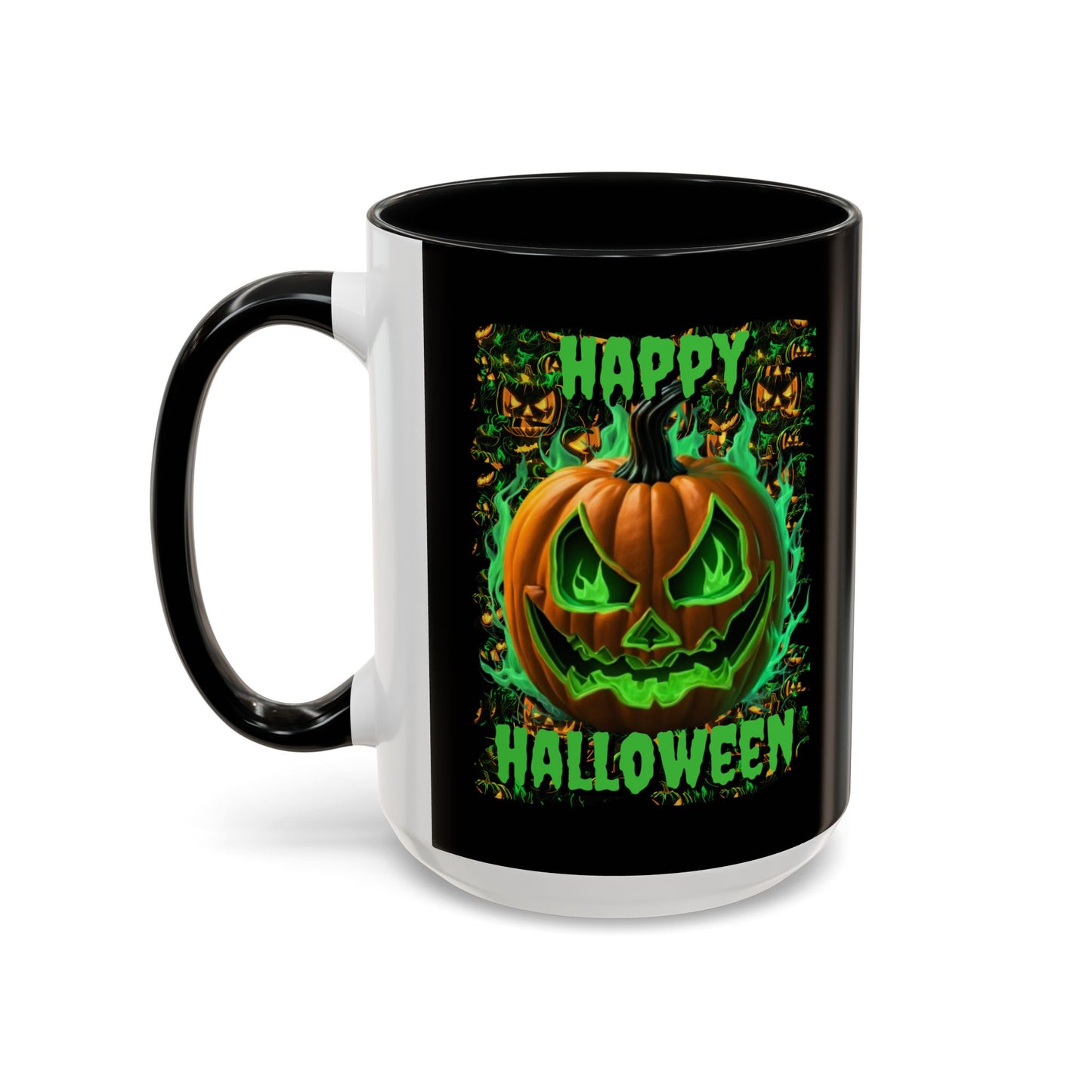 Happy Halloween Green Jack Black Accent Mug by CreepyCrafts.boo