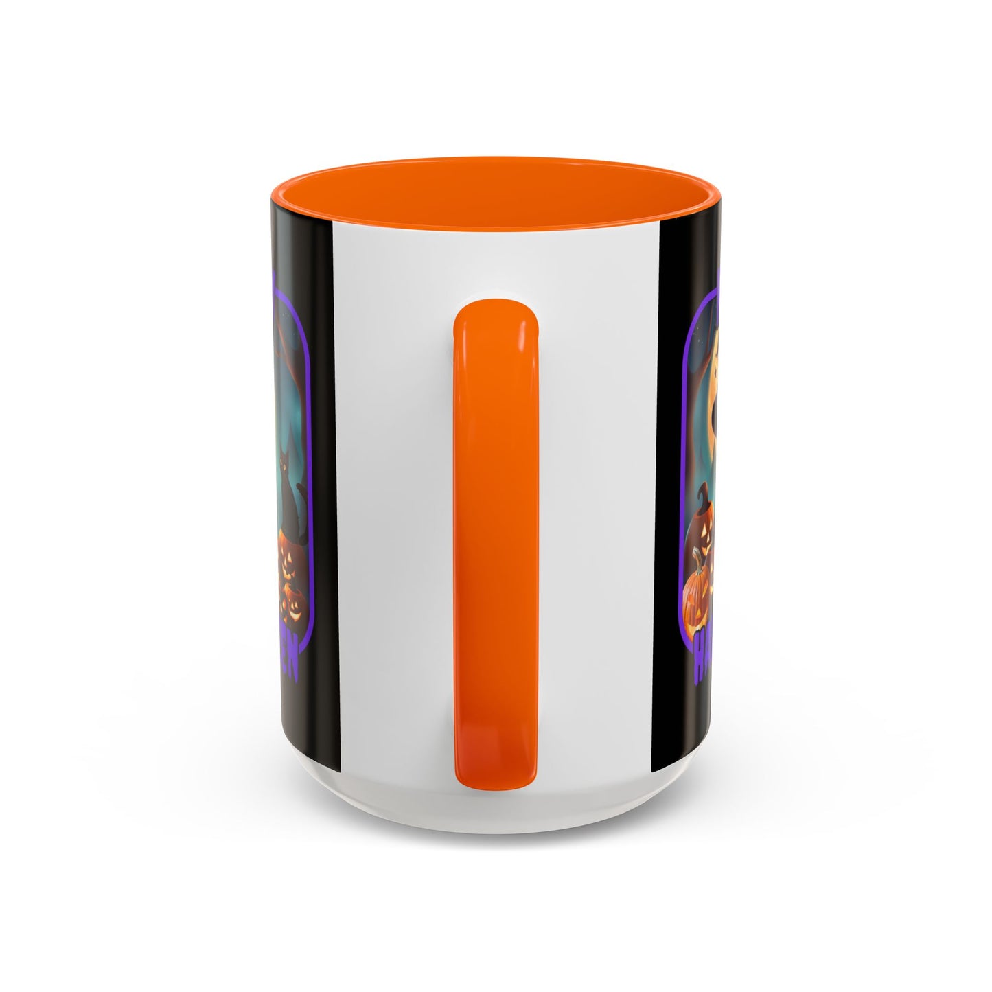 Happy Halloween Cute Witch Purple font Black Accent Mug by CreepyCrafts.boo